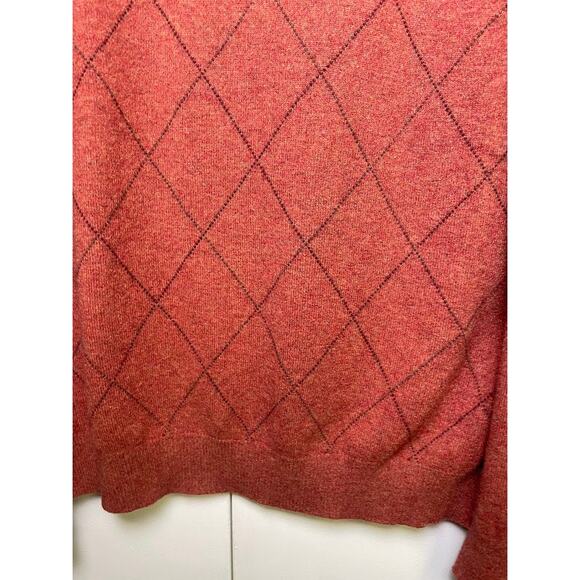 ALAN FLUSSER Pure 100% CASHMERE Mens Argyle Sweater Pumpkin Pullover Crewneck XL - Picture 3 of 9